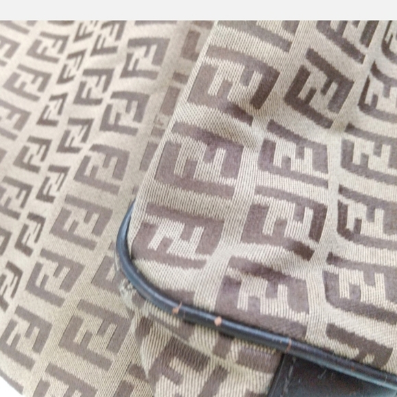 FENDI One Shoulder Tote Bag Zucchino Canvas Leather Used Authentic - Picture 6 of 15